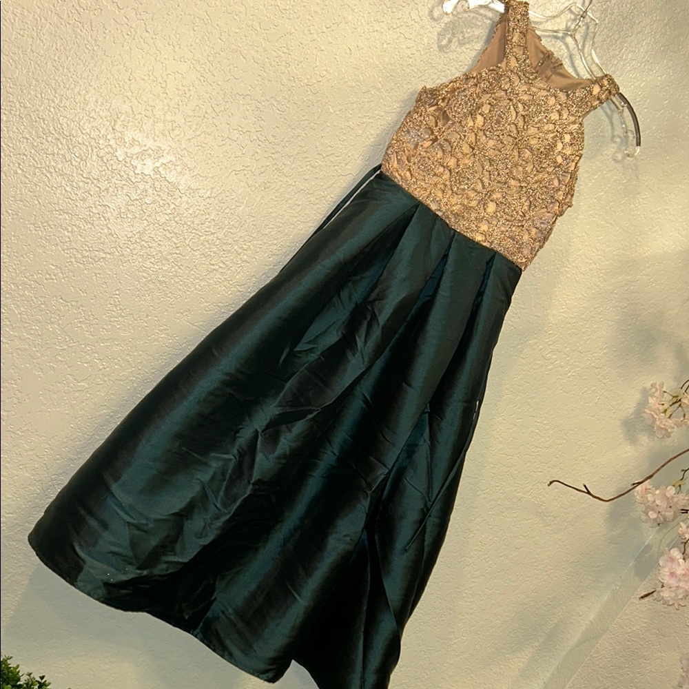 Xtraordinary Metallic Lace and Deep Green Maxi Dress